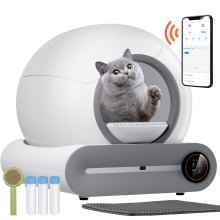 VEVOR Bac à litière pour chat autonettoyant 65L avec capteur de contrôle par application pour éliminer les odeurs Gris