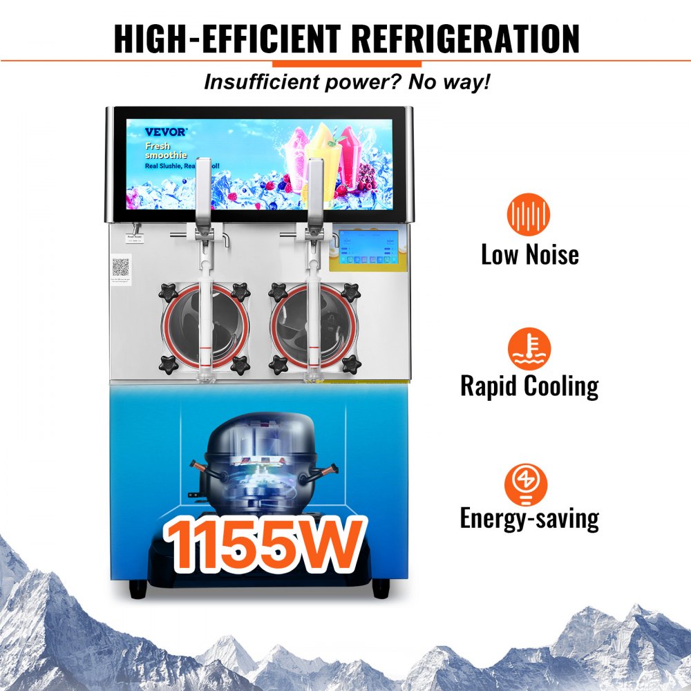 VEVOR Commercial Slushy Machine, 8L / 2.1 Gal Double Bowl Margarita Machine, 1155W Stainless Steel Margarita Smoothie Frozen Drink Maker, Slushie Machine for Party Cafes Restaurants Bars Home
