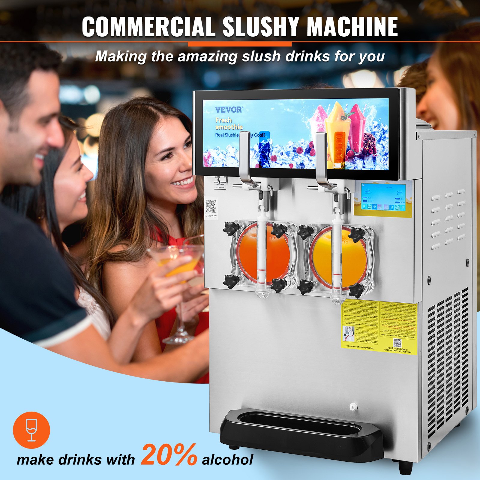 VEVOR Commercial Slushy Machine, 8L / 2.1 Gal Double Bowl Margarita Machine, 1155W Stainless Steel Margarita Smoothie Frozen Drink Maker, Slushie Machine for Party Cafes Restaurants Bars Home
