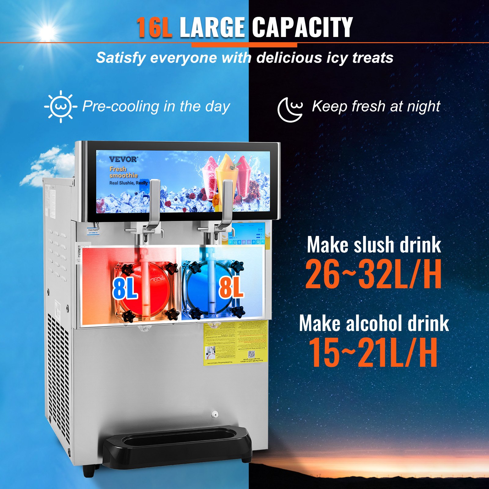VEVOR Commercial Slushy Machine, 8L / 2.1 Gal Double Bowl Margarita Machine, 1155W Stainless Steel Margarita Smoothie Frozen Drink Maker, Slushie Machine for Party Cafes Restaurants Bars Home
