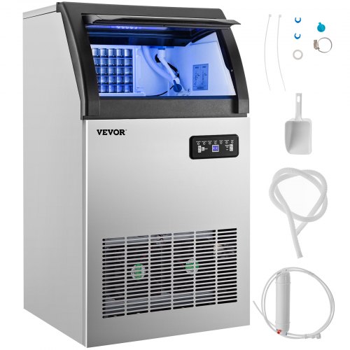 VEVOR Commercial Ice Maker 80LBS/24H Ice Maker Machine 40 Ice Cubes in 12-15 Minutes Freestanding Cabinet Ice Maker with 15lbs Storage Capacity LED