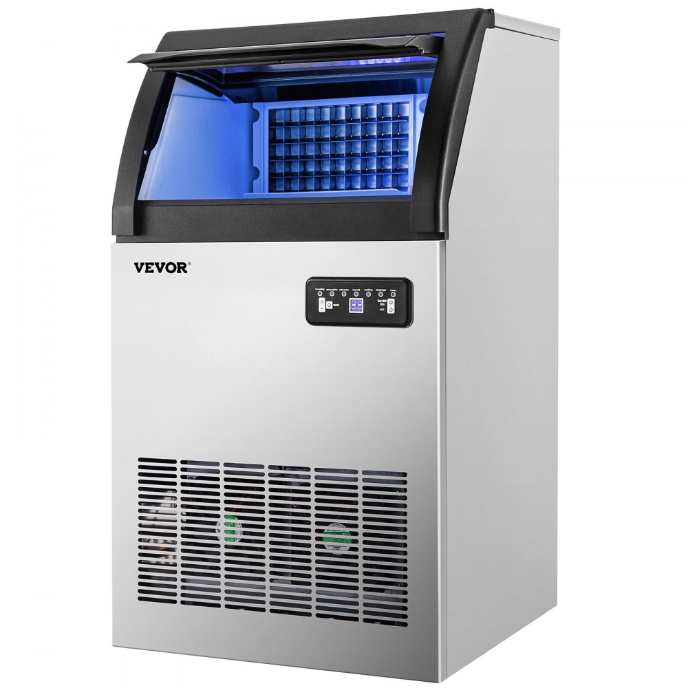 VEVOR 110V Commercial Ice Maker Machine 155LBS/24H, 530W Stainless Steel Ice Machine with 33LBS Storage Capacity, 72 Ice Cubes Ready in 11-15Mins, Includes Water Filter and Connection Hose