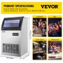 VEVOR Máquina para hacer hielo comercial de 110 V, 155 libras/24 horas, máquina de hielo de acero inoxidable de 530 W con capacidad de almacenamiento de 33 libras, 72 cubitos de hielo listos en 11-15 minutos, incluye filtro de agua y manguera de conexión