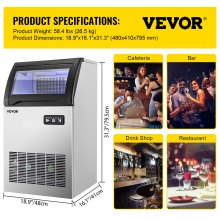 VEVOR 110V Commercial Ice Maker Machine 155LBS/24H, 530W Stainless Steel Ice Machine with 33LBS Storage Capacity, 72 Ice Cubes Ready in 11-15Mins, Includes Water Filter and Connection Hose