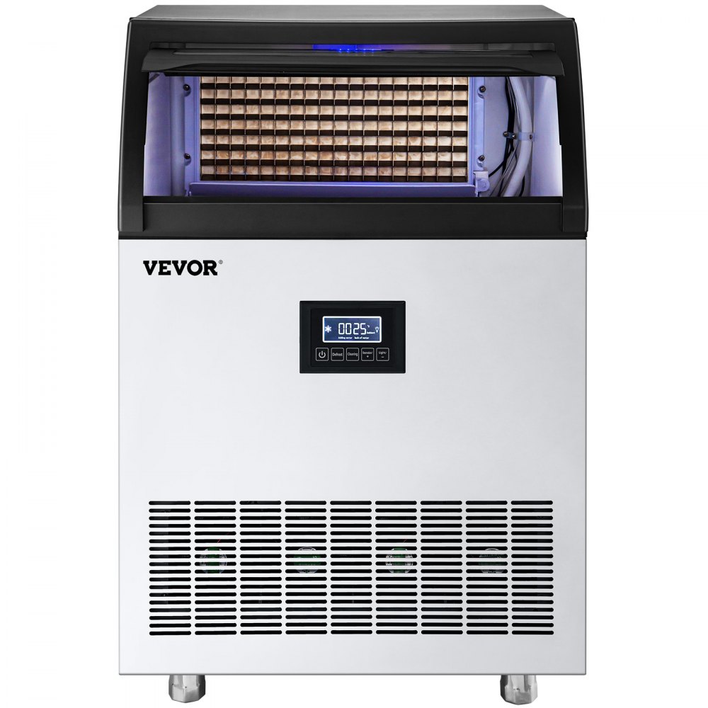 VEVOR 110V Commercial Ice Maker Machine 200LBS/24H, 710W Stainless Steel Ice Machine with 55LBS Storage Capacity, 90 Ice Cubes Ready in 11-15Mins, Includes Water Filter and Connection Hose