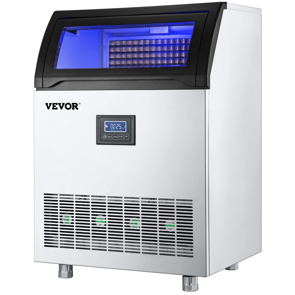VEVOR 110V Commercial Ice Maker Machine 200LBS/24H, 710W Stainless Steel Ice Machine with 55LBS Storage Capacity, 90 Ice Cubes Ready in 11-15Mins, Includes Water Filter and Connection Hose
