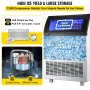 VEVOR Máquina para hacer hielo comercial de 110 V, 200 libras/24 horas, máquina de hielo de acero inoxidable de 710 W con capacidad de almacenamiento de 55 libras, 90 cubitos de hielo listos en 11-15 minutos, incluye filtro de agua y manguera de conexión