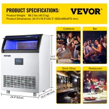 VEVOR 110V Commercial Ice Maker Machine 200LBS/24H, 710W Stainless Steel Ice Machine with 55LBS Storage Capacity, 90 Ice Cubes Ready in 11-15Mins, Includes Water Filter and Connection Hose