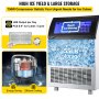VEVOR Máquina para hacer hielo comercial de 110 V, 265 libras/24 horas, máquina de hielo de acero inoxidable de 750 W con capacidad de almacenamiento de 55 libras, 126 cubitos de hielo listos en 11-15 minutos, incluye filtro de agua y manguera de conexión