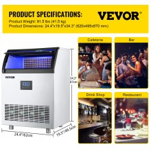 VEVOR 110V Commercial Ice Maker Machine 265LBS/24H, 750W Stainless Steel Ice Machine with 55LBS Storage Capacity, 126 Ice Cubes Ready in 11-15Mins, Includes Water Filter and Connection Hose