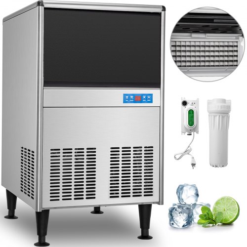 VEVOR 110V Commercial Ice Maker Machine, 170LBS/24H ETL Approved Stainless Steel Ice Machine with 66LBS Bin, Auto Clean, Clear Cube, Air-Cooled, Include Water Filter and Drain Pump