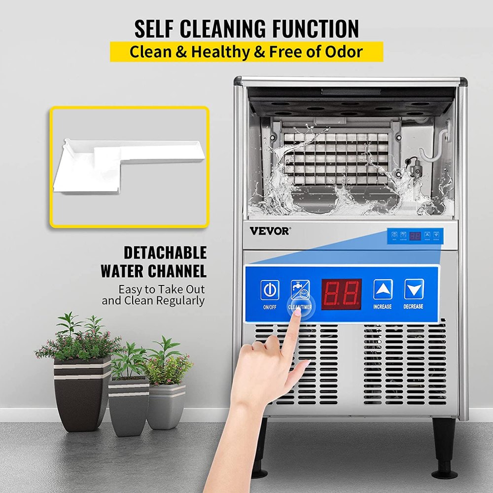 VEVOR 110V Commercial Ice Maker Machine, 170LBS/24H ETL Approved Stainless Steel Ice Machine with 66LBS Bin, Auto Clean, Clear Cube, Air-Cooled, Include Water Filter and Drain Pump