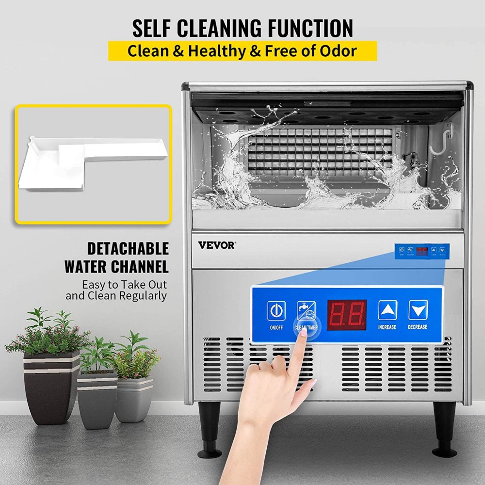 VEVOR 110V Commercial Ice Maker Machine 220LBS/24H ETL Approved Stainless Steel Ice Machine with 99LBS Bin, Auto Clean, Clear Cube, Air-Cooled, Include Water Filter and Drain Pump