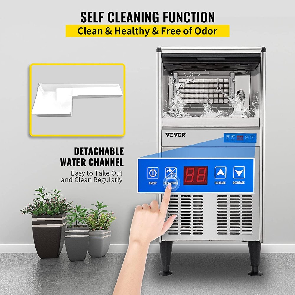 VEVOR 110V Commercial Ice Maker Machine 125LBS/24H ETL Approved Stainless Steel Ice Machine with 50LBS Bin, Auto Clean, Clear Cube, Air-Cooled, Include Water Filter and Drain Pump
