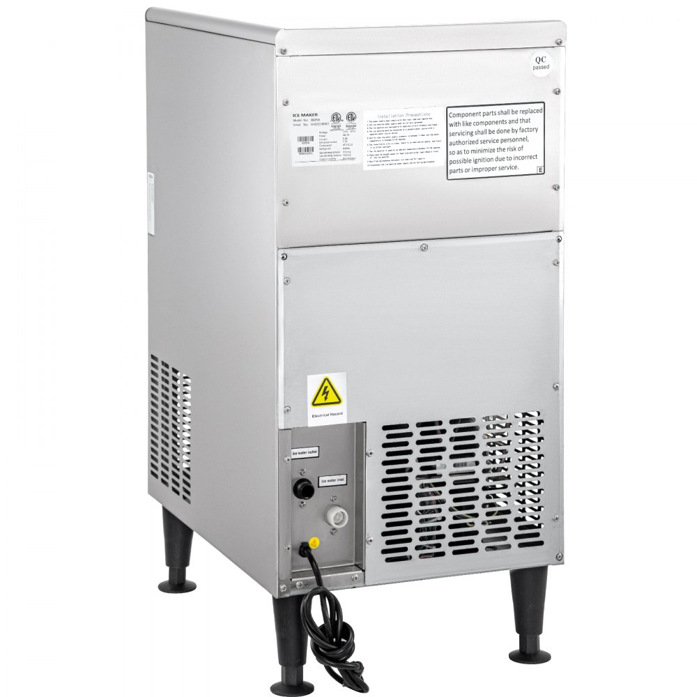 VEVOR 110V Commercial Ice Maker Machine 125LBS/24H ETL Approved Stainless Steel Ice Machine with 50LBS Bin, Auto Clean, Clear Cube, Air-Cooled, Include Water Filter and Drain Pump