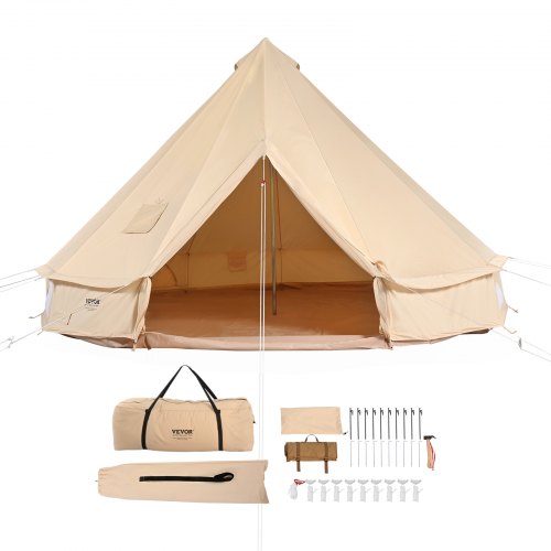 VEVOR 3-5 Person Canvas Glamping Bell Tent, Breathable Waterproof Yurt Tent with Stove Jack and Detachable Side Wall for Family Camping, 10'x 10'x98"(Diameter 3M)