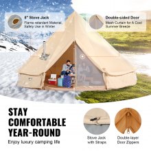 VEVOR Canvas Bell Tent, 4 Seasons 3 m/9.8ft Yurt Tent, Canvas Tent for Camping with Stove Jack, Breathable Tent Holds up to 4 People, Family Camping Outdoor Hunting Party
