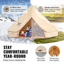 VEVOR 3-5 Person Canvas Glamping Bell Tent, Breathable Waterproof Yurt Tent with Stove Jack and Detachable Side Wall for Family Camping, 10'x 10'x98"(Diameter 3M)