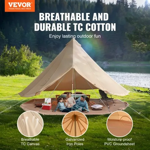 VEVOR Canvas Bell Tent, 4 Seasons 4 m/13.12 ft Yurt Tent, Canvas Tent for Camping with Stove Jack, Breathable Tent Holds up to 6 People, Family Camping Outdoor Hunting Party