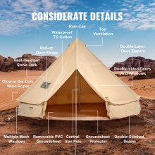 VEVOR 8-10 Person Canvas Glamping Bell Tent, Breathable Waterproof Yurt Tent with Stove Jack and Detachable Side Wall for Family Camping,16'x16'x118 "(Diameter 5M)