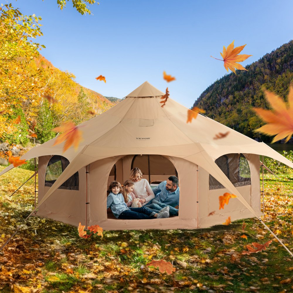 VEVOR Canvas Tent, 4 Seasons 5 m/16.4 ft Bell Tent, Canvas Tent for Camping with Stove Jack, Breathable Yurt Tent for up to 8 People, Family Camping Outdoor Hunting Party