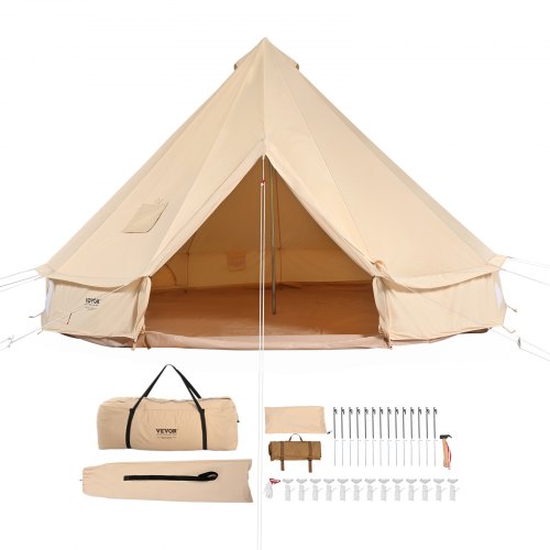 VEVOR Canvas Bell Tent, 4 Seasons 6 m/19.68 ft Yurt Tent, Canvas Tent for Camping with Stove Jack, Breathable Tent Holds up to 10 People, Family Camping Outdoor Hunting Party