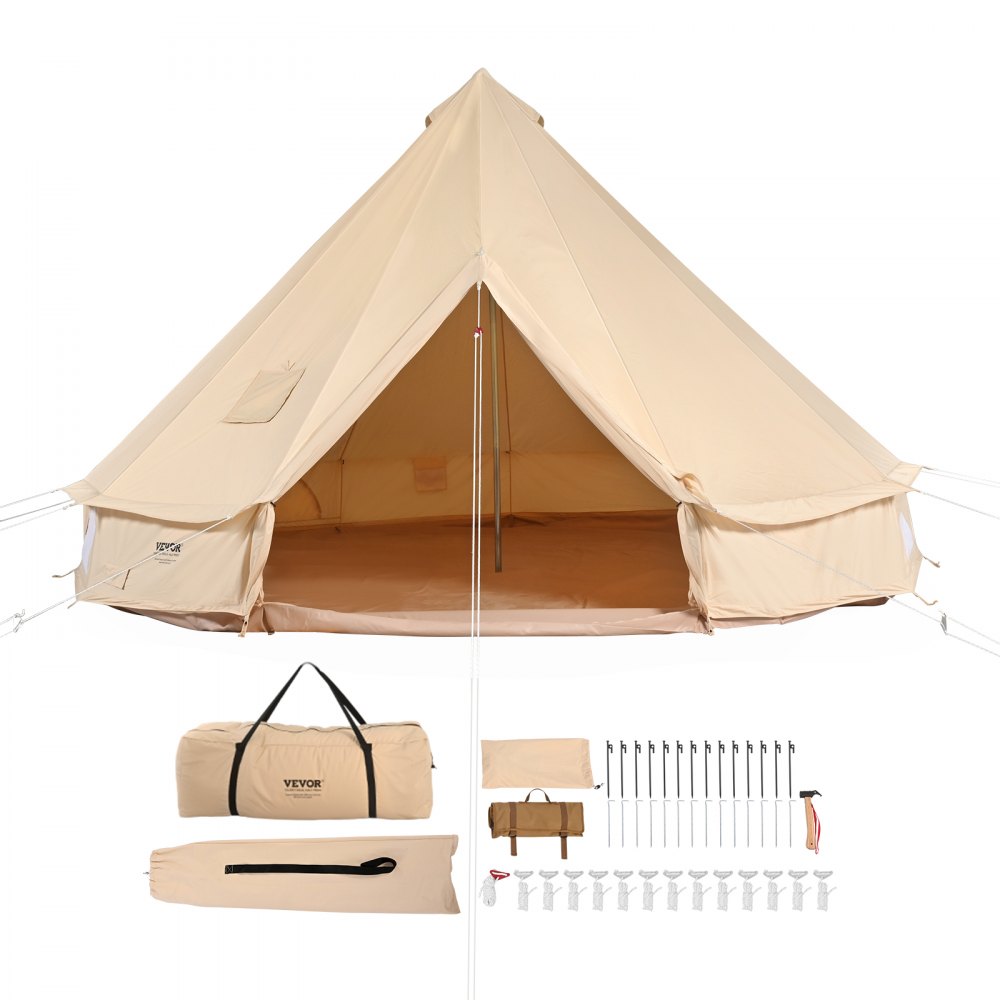 Tenda de sino de lona VEVOR, barraca de yurt de 4 estações de 6 m/19,68 pés, barraca de lona para acampamento com fogão, barraca respirável com capacidade para até 10 pessoas, acampamento familiar para festa de caça ao ar livre