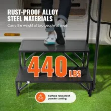 VEVOR RV Steps, 2-Step RV Stairs, 440 LBS Load Capacity, Thickened Carbon Steel, With Handrail, Non-Slip Steps for Safe Entry and Exit, Suit for RV, Trailer, Camper Steps