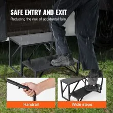 VEVOR RV Steps, 2-Step RV Stairs, 440 LBS Load Capacity, Thickened Carbon Steel, With Handrail, Non-Slip Steps for Safe Entry and Exit, Suit for RV, Trailer, Camper Steps