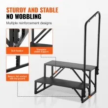 VEVOR RV Steps, 2-Step RV Stairs, 440 LBS Load Capacity, Thickened Carbon Steel, With Handrail, Non-Slip Steps for Safe Entry and Exit, Suit for RV, Trailer, Camper Steps