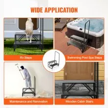 VEVOR RV Steps, 2-Step RV Stairs, 440 LBS Load Capacity, Thickened Carbon Steel, With Handrail, Non-Slip Steps for Safe Entry and Exit, Suit for RV, Trailer, Camper Steps