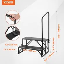 VEVOR RV Steps, 2-Step RV Stairs, 440 LBS Load Capacity, Thickened Carbon Steel, With Handrail, Non-Slip Steps for Safe Entry and Exit, Suit for RV, Trailer, Camper Steps