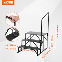 VEVOR RV Steps, 3-Step RV Stairs, 440 LBS Load Capacity, Thickened Carbon Steel, With Handrail, Non-Slip Steps for Safe Entry and Exit, Suit for RV, Trailer, Camper Steps