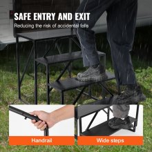 VEVOR RV Steps, 4-Step RV Stairs, 199.58KGS Load Capacity, Thickened Carbon Steel, With Handrail, Non-Slip Steps for Safe Entry and Exit, Suit for RV, Trailer, Camper Steps