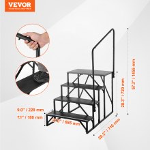 VEVOR RV Steps, 4-Step RV Stairs, 440 LBS Load Capacity, Thickened Carbon Steel, With Handrail, Non-Slip Steps for Safe Entry and Exit, Suit for RV, Trailer, Camper Steps