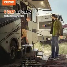 VEVOR RV Steps, 4-Step RV Stairs, 440 LBS Load Capacity, Thickened Carbon Steel, With Handrail, Non-Slip Steps for Safe Entry and Exit, Suit for RV, Trailer, Camper Steps
