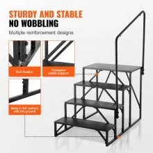 VEVOR RV Steps, 4-Step RV Stairs, 440 LBS Load Capacity, Thickened Carbon Steel, With Handrail, Non-Slip Steps for Safe Entry and Exit, Suit for RV, Trailer, Camper Steps