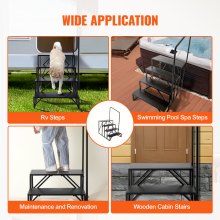 VEVOR RV Steps, 4-Step RV Stairs, 440 LBS Load Capacity, Thickened Carbon Steel, With Handrail, Non-Slip Steps for Safe Entry and Exit, Suit for RV, Trailer, Camper Steps