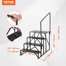 VEVOR RV Steps, 4-Step RV Stairs, 199.58KGS Load Capacity, Thickened Carbon Steel, With Handrail, Non-Slip Steps for Safe Entry and Exit, Suit for RV, Trailer, Camper Steps