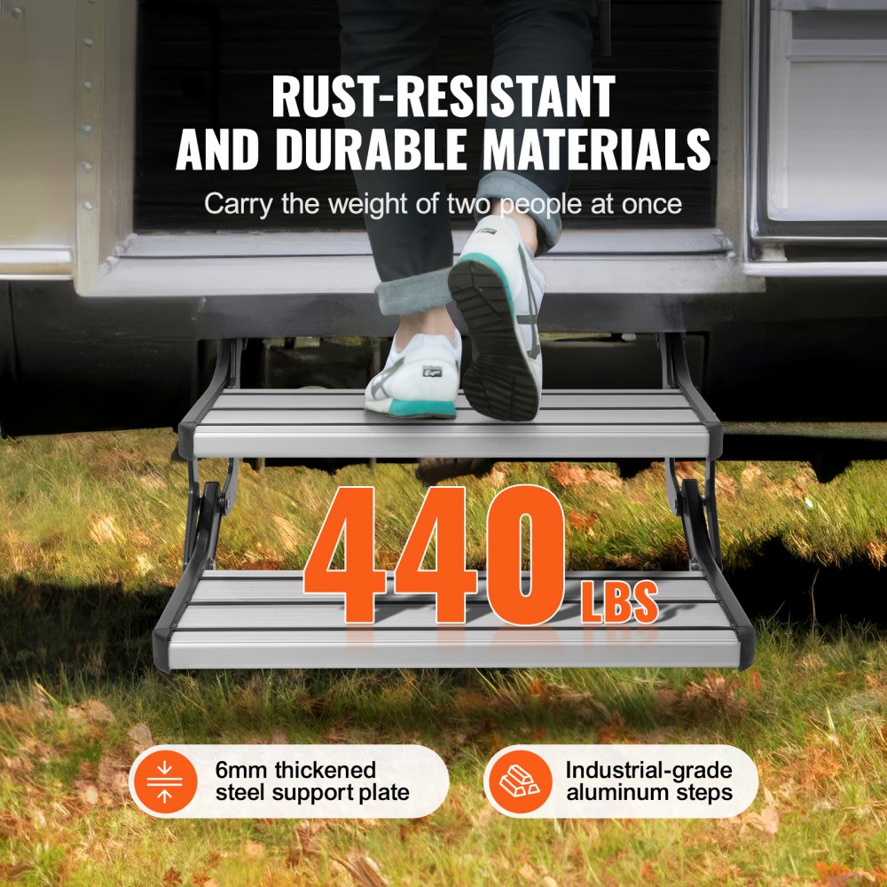VEVOR RV Steps, 2-Step, Electric Retractable RV Stairs DC 12V, Auto-Folding, 440 LBS Load Capacity, Aluminum Alloy Steps, Non-Slip Steps for Safe Entry and Exit, RV, Trailer, Camper Steps
