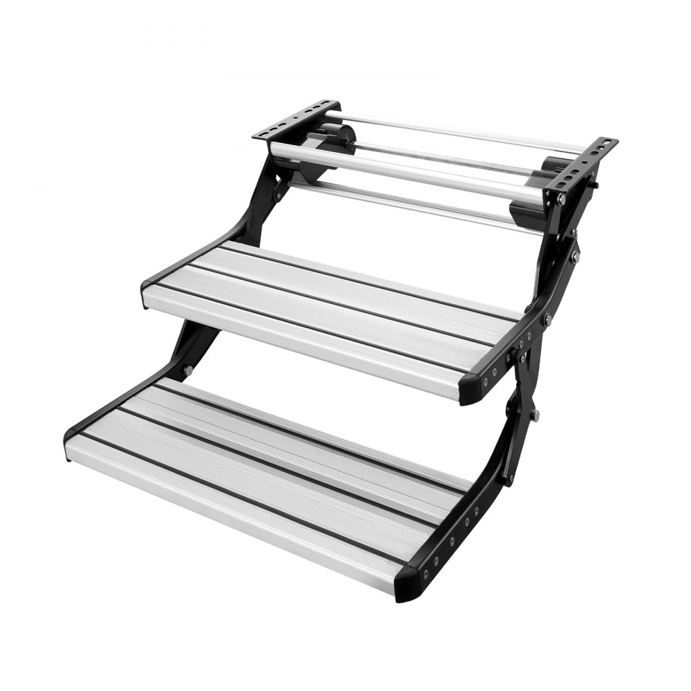 VEVOR electric rv steps - durable two-step aluminum ladder with black frame for rvs and trailers.