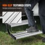 non-slip textured VEVOR electric rv steps highlighted in rainy conditions, featuring black supportive shoe.