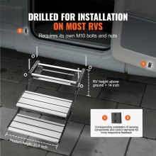 VEVOR RV Steps, 2-Step, Electric Retractable RV Stairs DC 12V, Auto-Folding, 440 LBS Load Capacity, Aluminum Alloy Steps, Non-Slip Steps for Safe Entry and Exit, RV, Trailer, Camper Steps