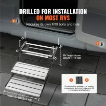 VEVOR RV Steps, 2-Step, Electric Retractable RV Stairs DC 12V, Auto-Folding, 440 LBS Load Capacity, Aluminum Alloy Steps, Non-Slip Steps for Safe Entry and Exit, RV, Trailer, Camper Steps