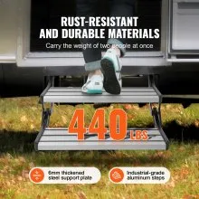 VEVOR RV Steps, 2-Step, Manual Retractable RV Stairs, Foldable, 440 LBS Load Capacity, Aluminum Alloy Steps, Thickened Steel Plate, Non-Slip Steps for Safe Entry and Exit, RV, Trailer, Camper Steps