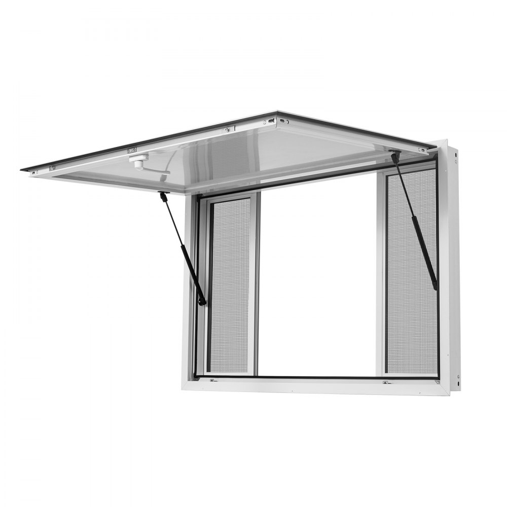 VEVOR Concession Window 45x30 in Aluminum Alloy Service Window, for Food Truck, Up to 85 Degrees Stand Serving with 4 Sliding Screen Windows, Awning Door and Drag Hook, Rainwater Resistant