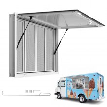 VEVOR Concession Window 45x30 in Aluminum Alloy Service Window, for Food Truck, Up to 85 Degrees Stand Serving with 4 Sliding Screen Windows, Awning Door and Drag Hook, Rainwater Resistant