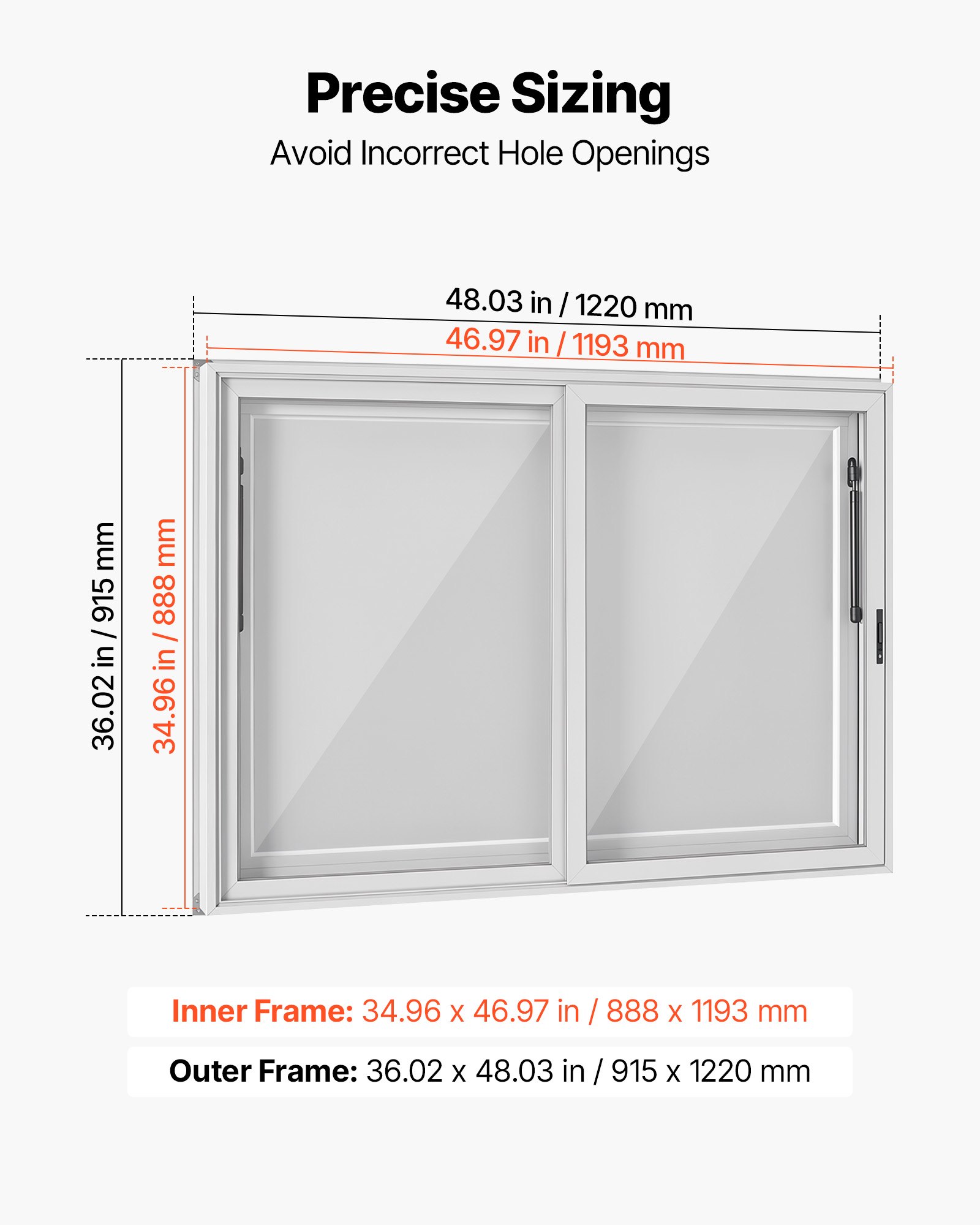 VEVOR Concession Window 48x36 in Aluminum Alloy Service Window, for Food Truck, Up to 85 Degrees Stand Serving with 2 Sliding Acrylic Windows, Awning Door and Drag Hook, Rainwater Resistant