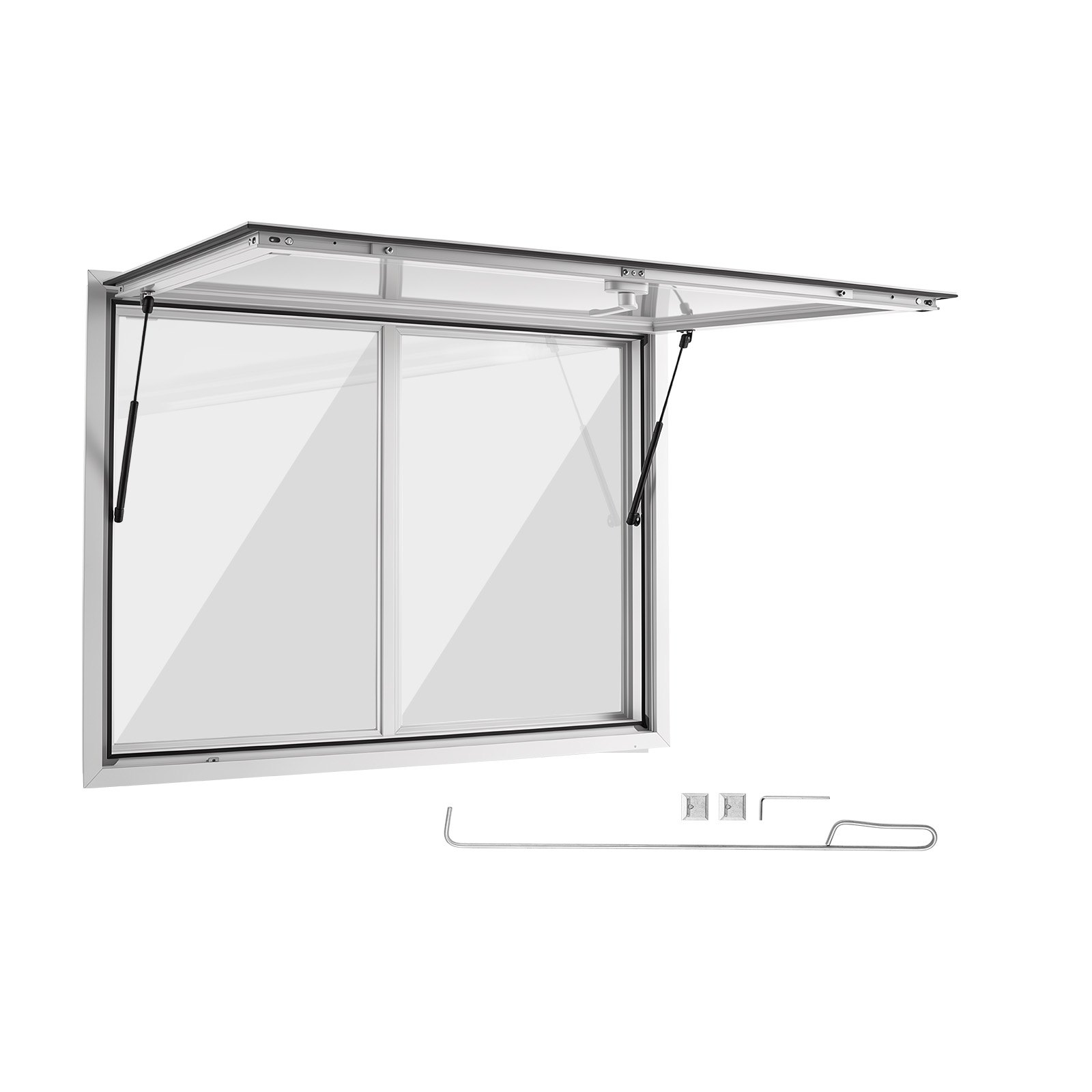 VEVOR Concession Window 48x36 in Aluminum Alloy Service Window, for Food Truck, Up to 85 Degrees Stand Serving with 2 Sliding Acrylic Windows, Awning Door and Drag Hook, Rainwater Resistant