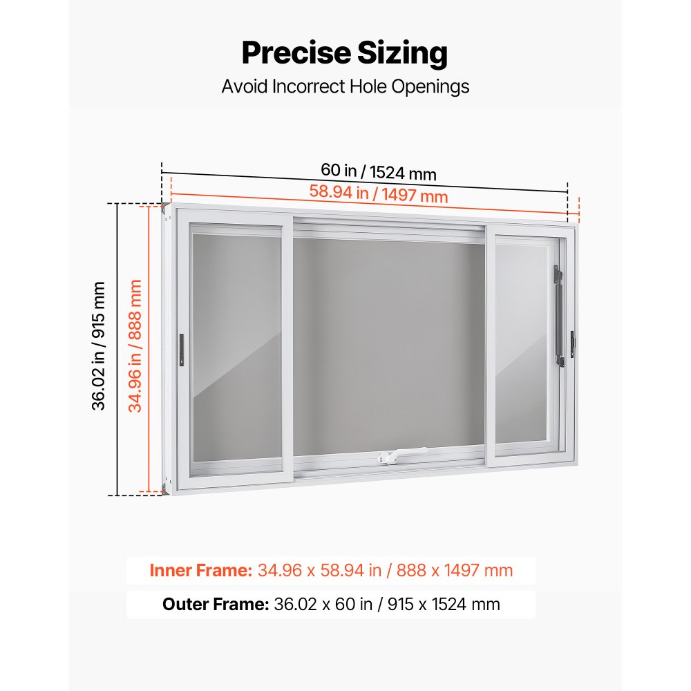 VEVOR Concession Window 1524x915mm Aluminum Alloy Service Window, for Food Truck, Up to 85 Degrees Stand Serving w/ 4 Sliding Acrylic Windows, Awning Door and Drag Hook, Rainwater Resistant